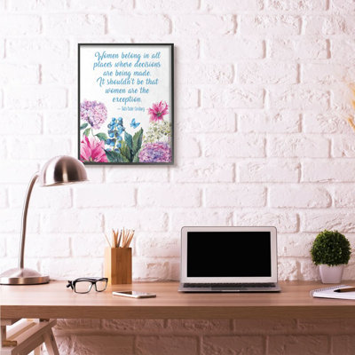 «Woman Belong in All Places Flower Inspirational Word Design», reproduction d'art textuel sur toile