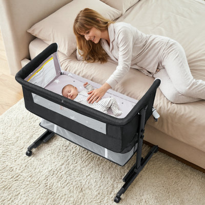 3 In 1 Infant Bassinet Crib Side Sleeper, Crib Side Crib, Adjustable Infant Bassinet With Wheels, Storage Basket, Mattress, Easy To Assemble And Fold Portable Infant Bassinet