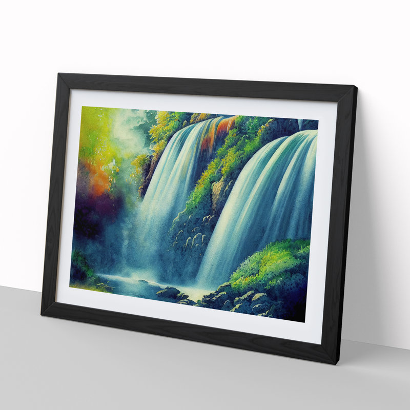 Watercolour Waterfall - Single Picture Frame Print, Black, 46cm H x 64cm W