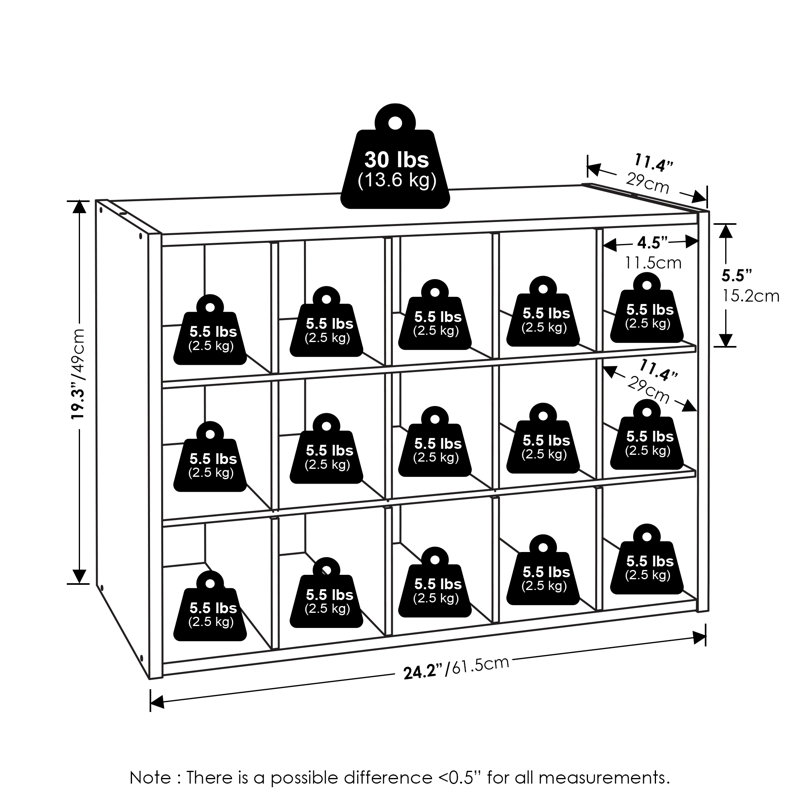 Étagère à chaussures, organisateur à 15 cubes, rangement empilable, 29 x 61,5 x 49 cm, pour placard, entrée, bureau, garage, chêne foncé noir