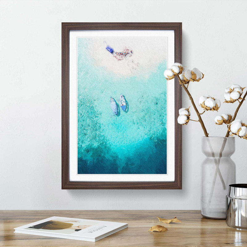 Boats in the Maldives in Abstract - Picture Frame Painting Print, Walnut Framed, 48cm H x 36cm W x 2cm D