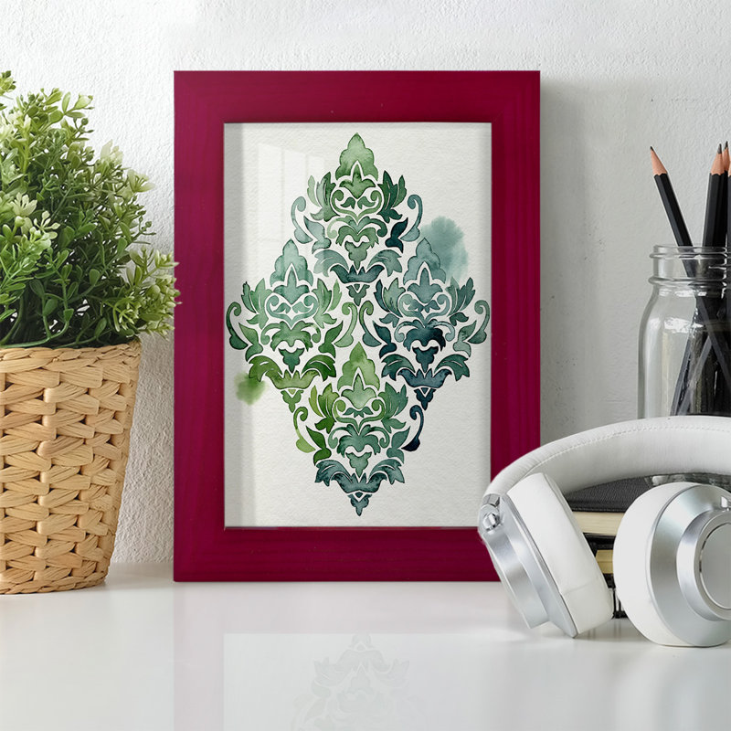 Motif algue et azule II - impression encadrée avec verre, Cadre rouge, L 4 po x H 6 po x P 1 po