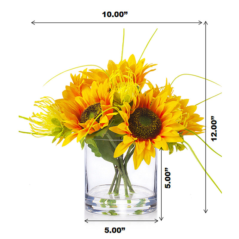Centre de table de tournesol artificiel dans un vase en verre