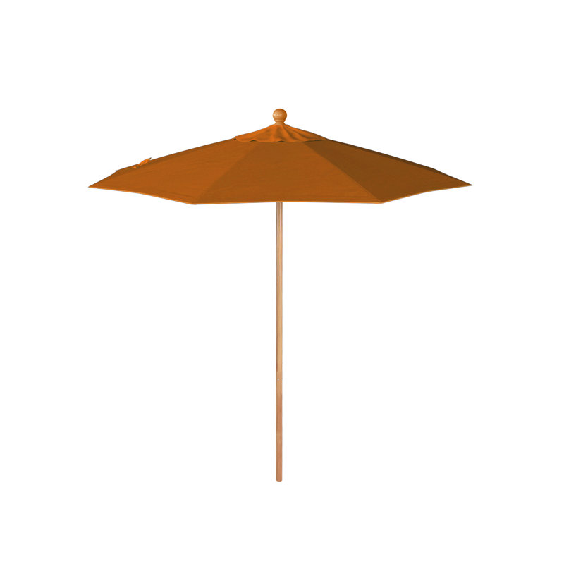 Parasol en bois de teck 7,5 pi avec nervures en fibre de verre et poussoir en tangerine Sunbrella, Orange