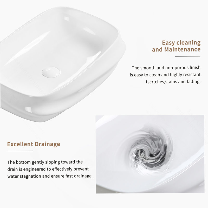 Rectangular Ceramic Vessel Sink For Bathroom