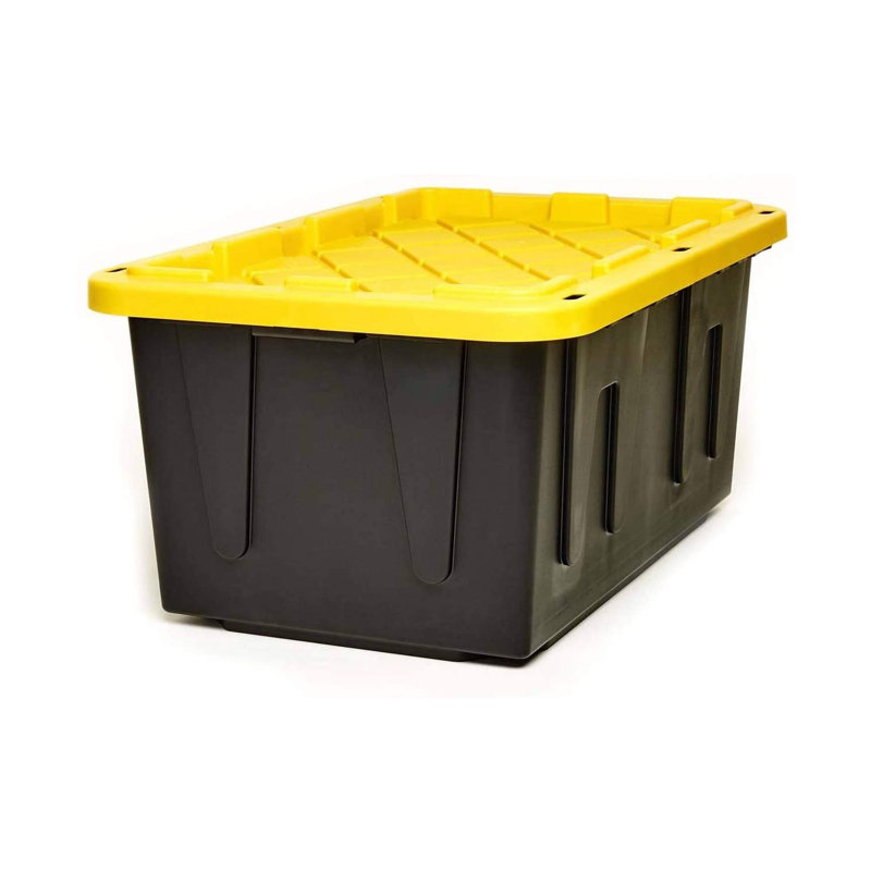 Heavy Duty Black and Yellow Stackable Storage Tote with Lid, 27 Gallon