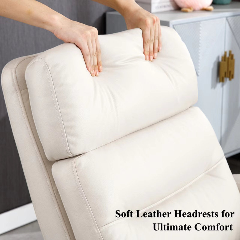 Beige Faux Leather 3-Position Recliner Set with Wood Frame