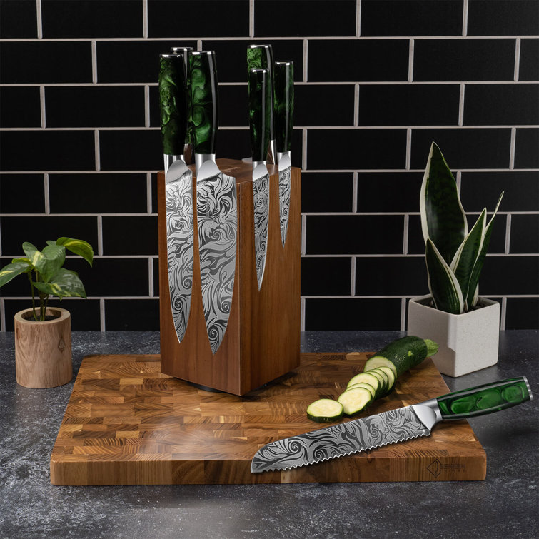 Dmore 360° rotatable magnetic knife block without knives-magnetic knife  holder stand made of fine acacia wood, Extra Large capacity magnet knife