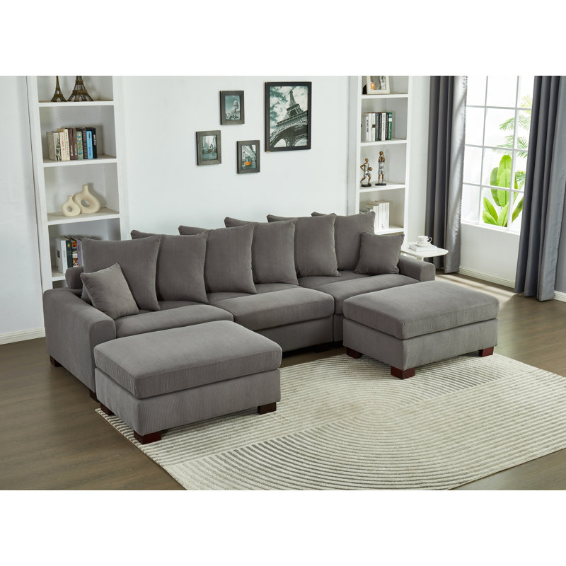 Canapé modulaire rembourré 5 pièces Kayoir, Velours côtelé gris