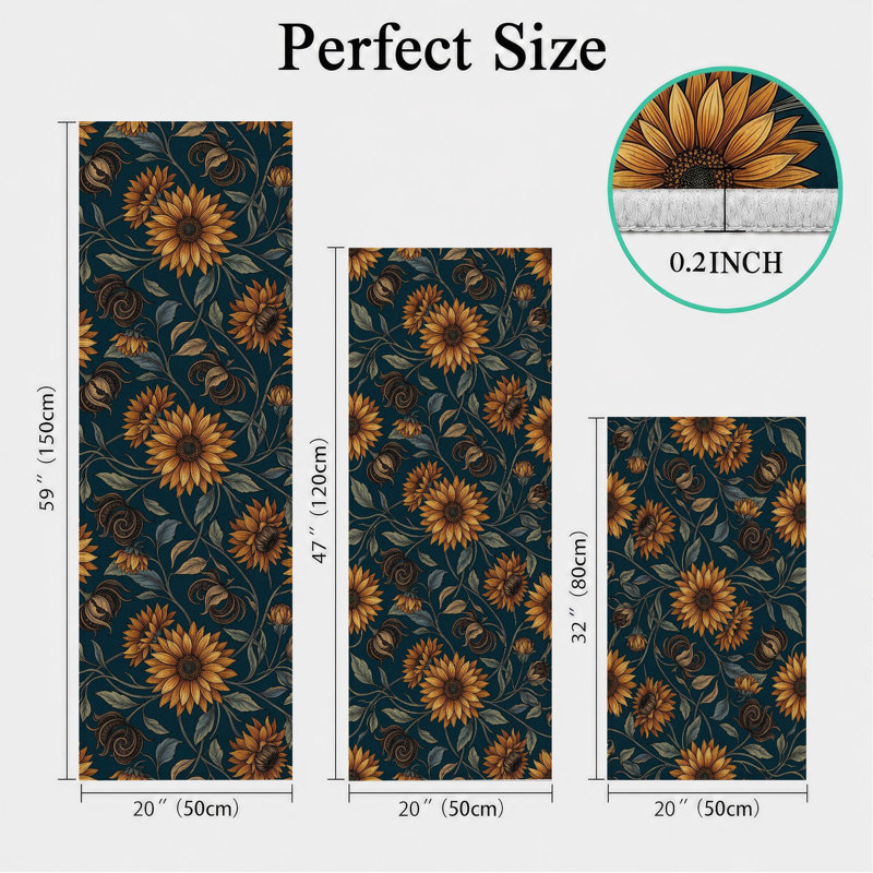 Tapis de cuisine tournesol antidérapant lavable