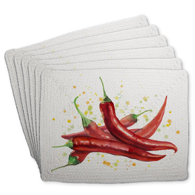 Red Hot Peppers Braided Polyester Kundra Set of 6 Decor