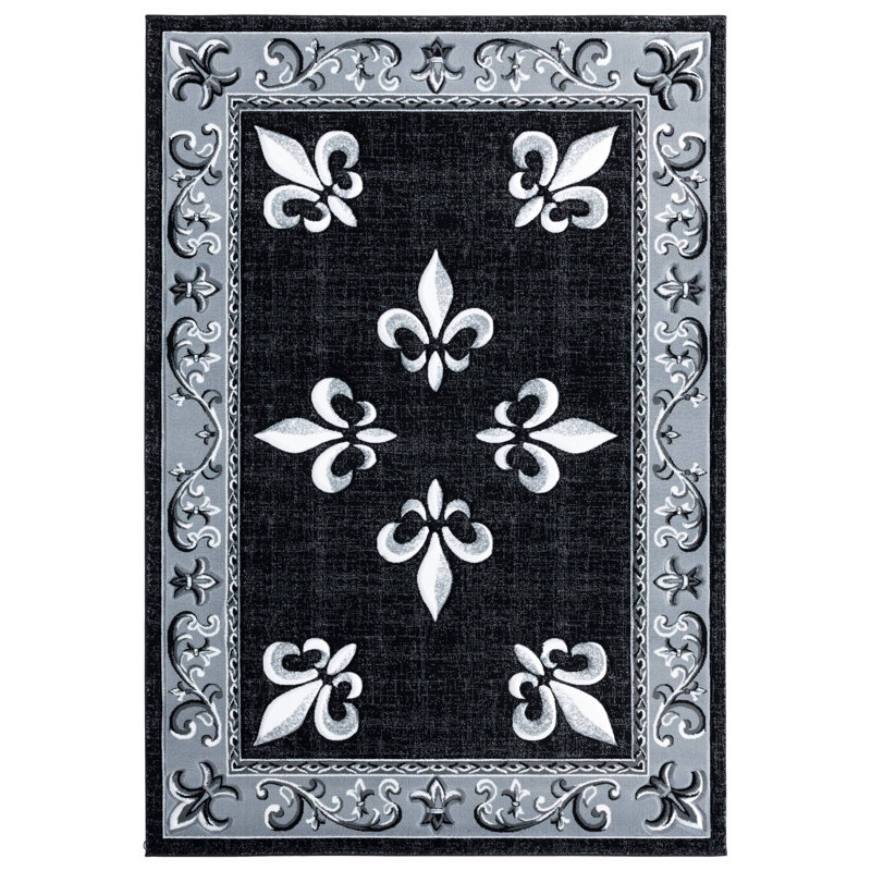 Tapis noir à bordure Goines, Rectangle 1 pi 10 po x 2 pi 8 po