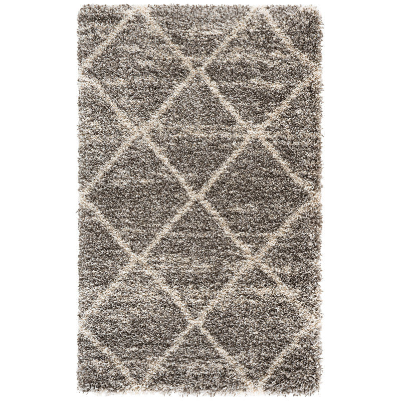 Goines Geometric Distressed Grey/Ivory Area Rug, Rectangle 3' x 5'