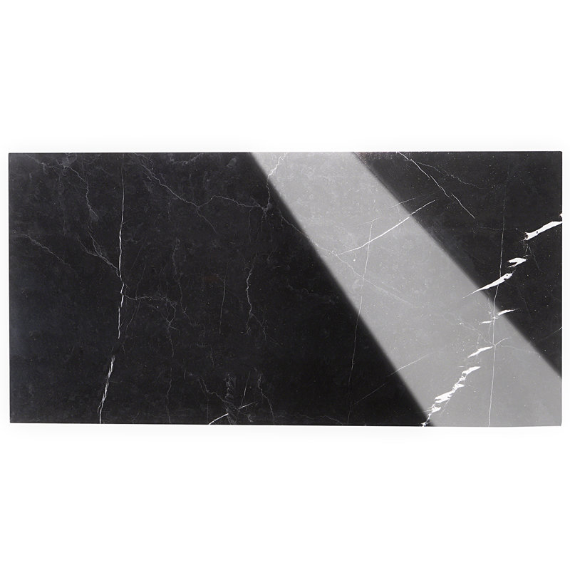 Carreau de marbre noir 12 po x 24 po Blackout Nero Marquina, Noir poli