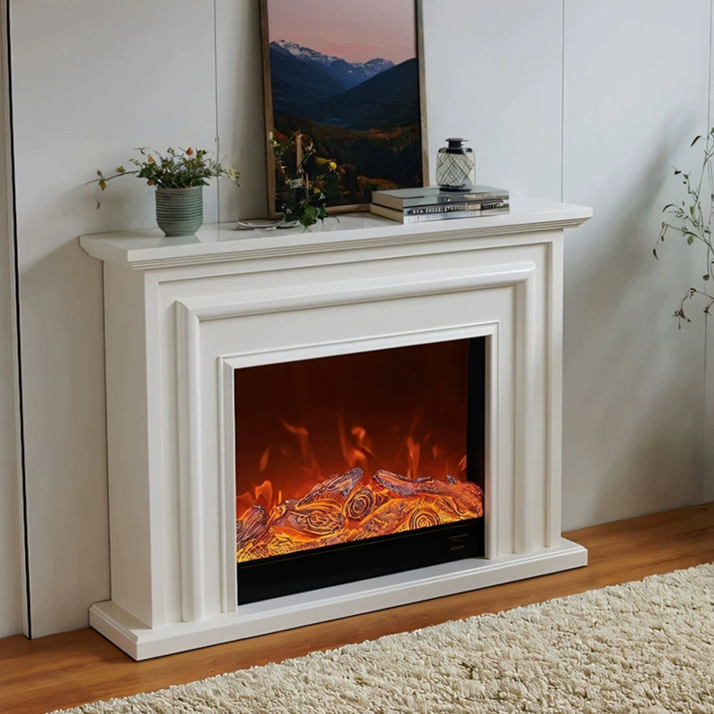 Foyer électrique blanc en bois manufacturé, H 35,43 po x l 39,37 po x P 11,02 po