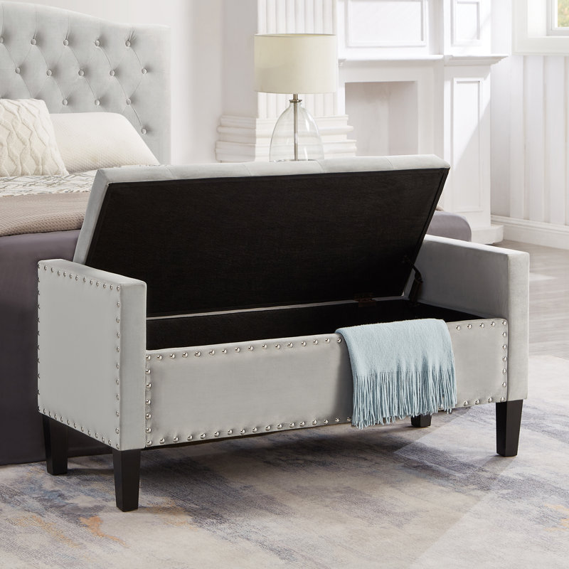 Sabriyah Upholstered Ottoman, Entryway Living Room Soft Padded Seat with Armrest, Bed Bench