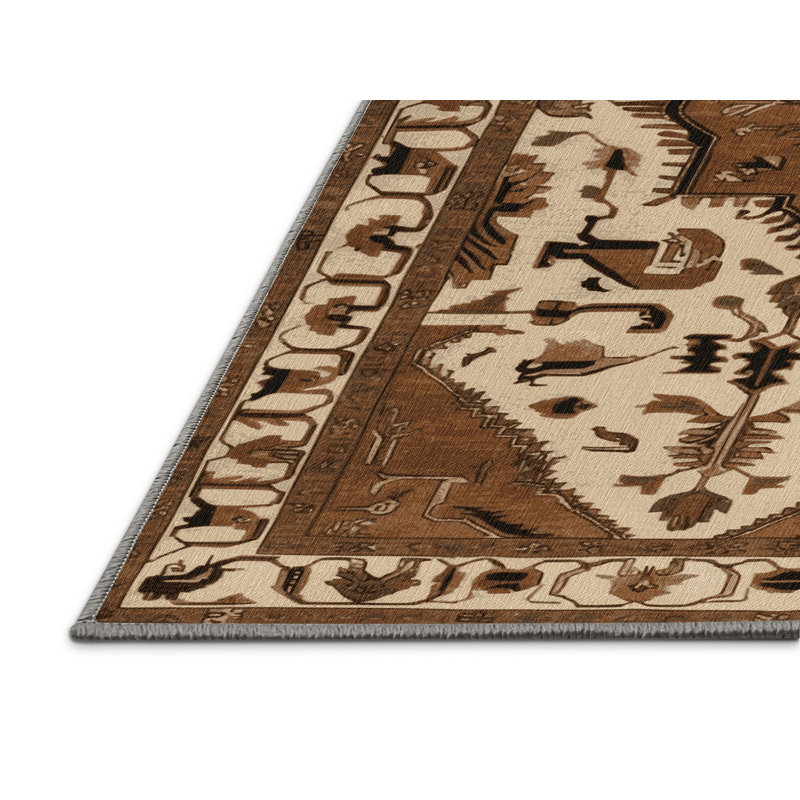 Machine Washable Persian Brown Area Rug, Rectangle 5' x 7'
