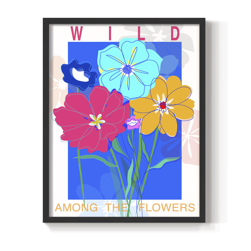 Reproduction encadrée Pop Wildflower Bouquet - bois massif, Noir, H 11 po x l 9 po