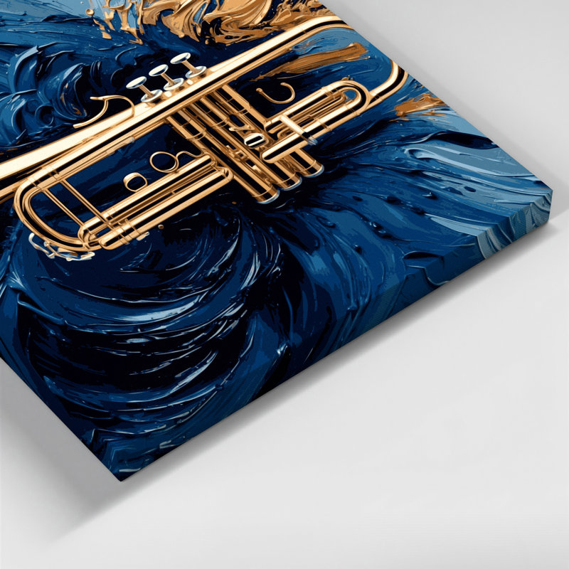 «Music Trompet», art mural sur toile bleue, H 11 po x l 14 po