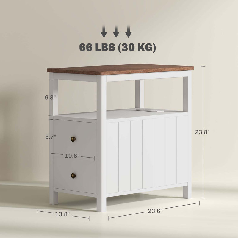 Table de bout moderne avec station de charge et ports USB, table d'appoint étroite avec tiroirs et tablette pour le salon