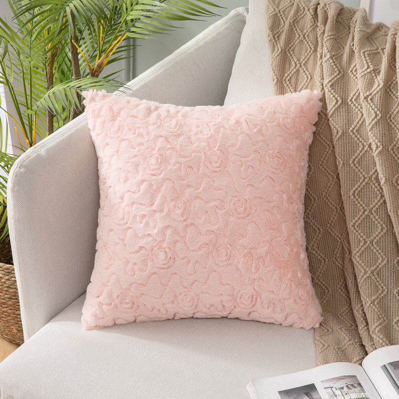  Housse de coussin Floral, H 20 po x l 20 po, Rose