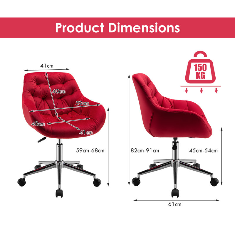Rosdorf Park Rambler Velvet Office Chair, Red