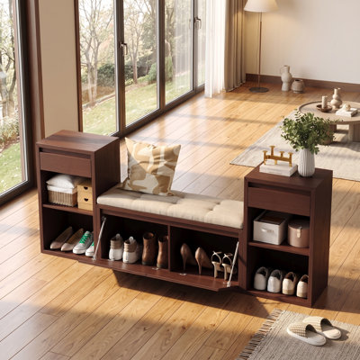 Banc de rangement tout-en-un avec coussin - Banc multifonctionnel de couloir, de vestibule et de salon pour la vie organisée