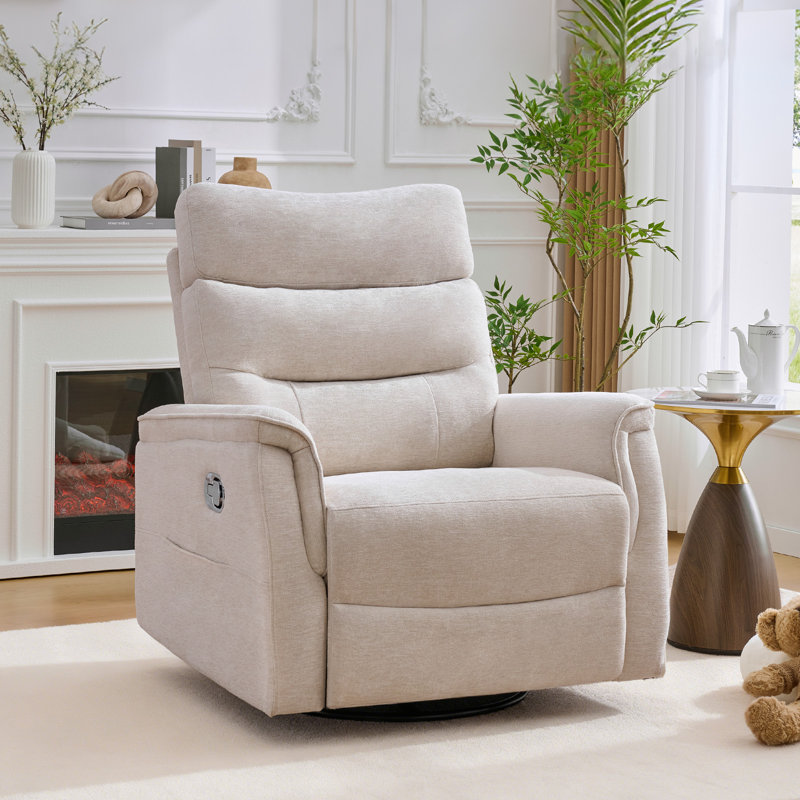 Fauteuil inclinable et oscillant pivotant surdimensionné en chenille de 36 po de largeur pour chambre de bébé, siège large de 26 po avec 2 poches latérales