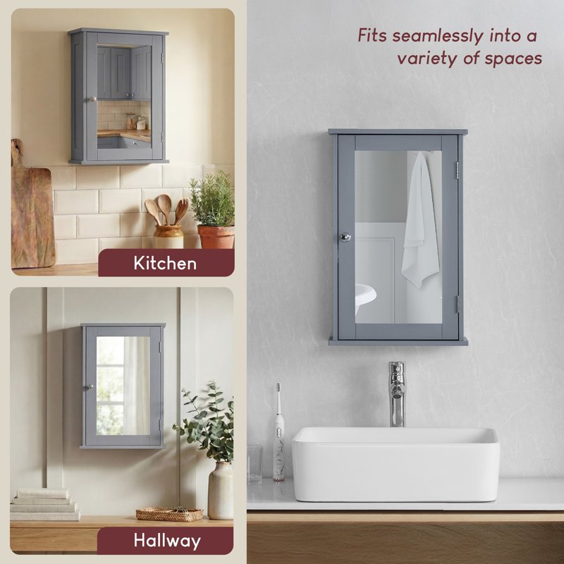 Kennedy 340mm W 530mm H Wall Mounted Required Medicine Cabinet with Mirror and Fixed Shelves