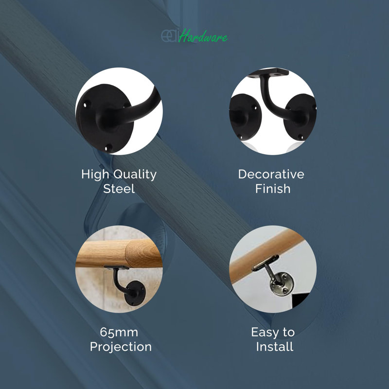 Matte Black Handrail Brackets For Stair Railings Wood And Steel Handrails - 4 Pack