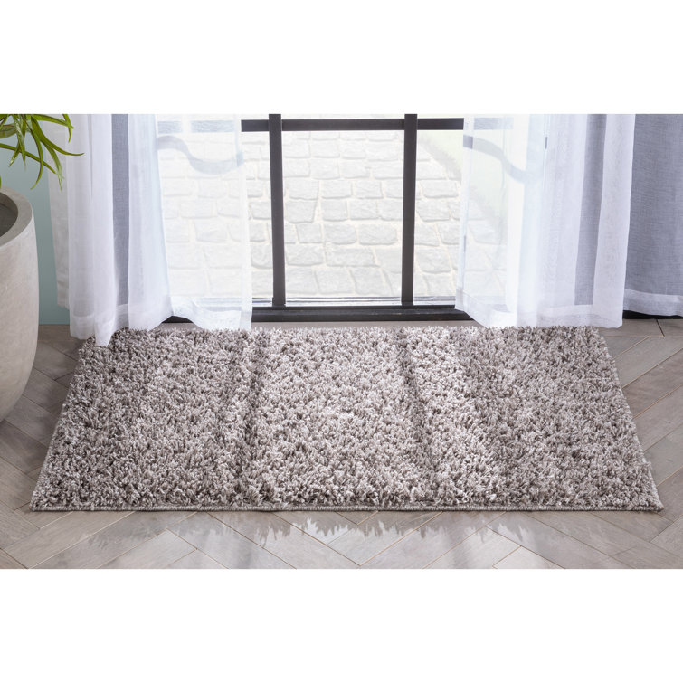 Berte Modern Solid Beige/Grey Textured Shag Rug