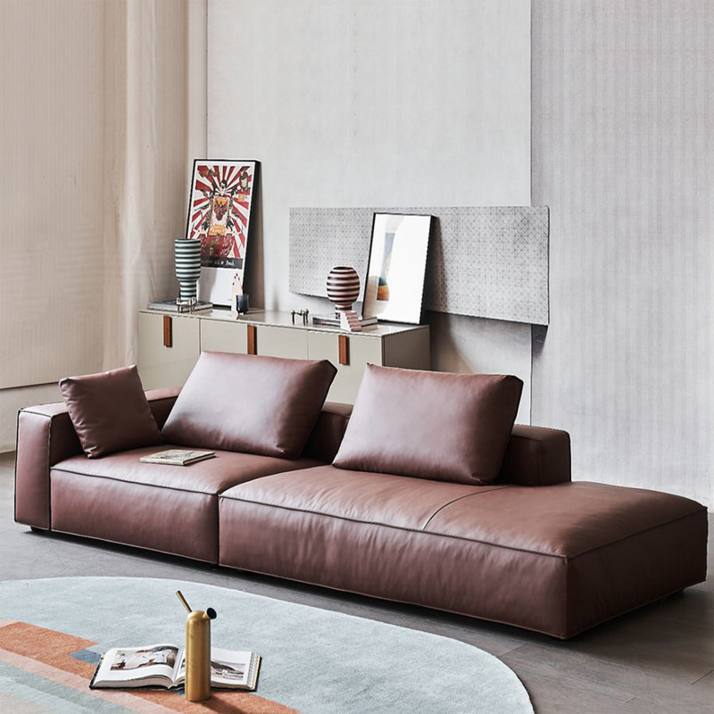 Reddish Brown Genuine Leather Modular Sofa cushion couch