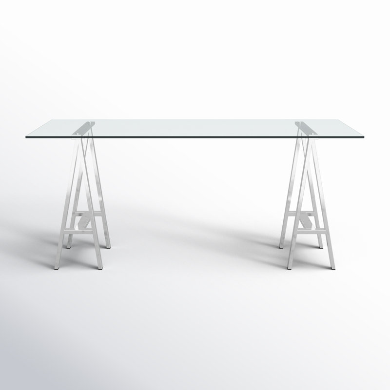 Kapri Tigerlily Glass Desk, 30" H x 71" W x 36" D, Silver