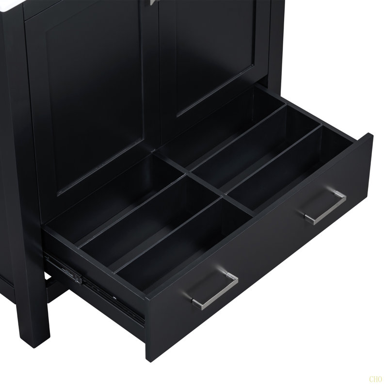 Ensemble de meuble-lavabo 60 po avec lavabos doubles (séparés), lavabos doubles en céramique, tablette de rangement et tiroirs séparés (miroir non inclus) - Solution de salle de bain moderne pour salles de bain spacieuses