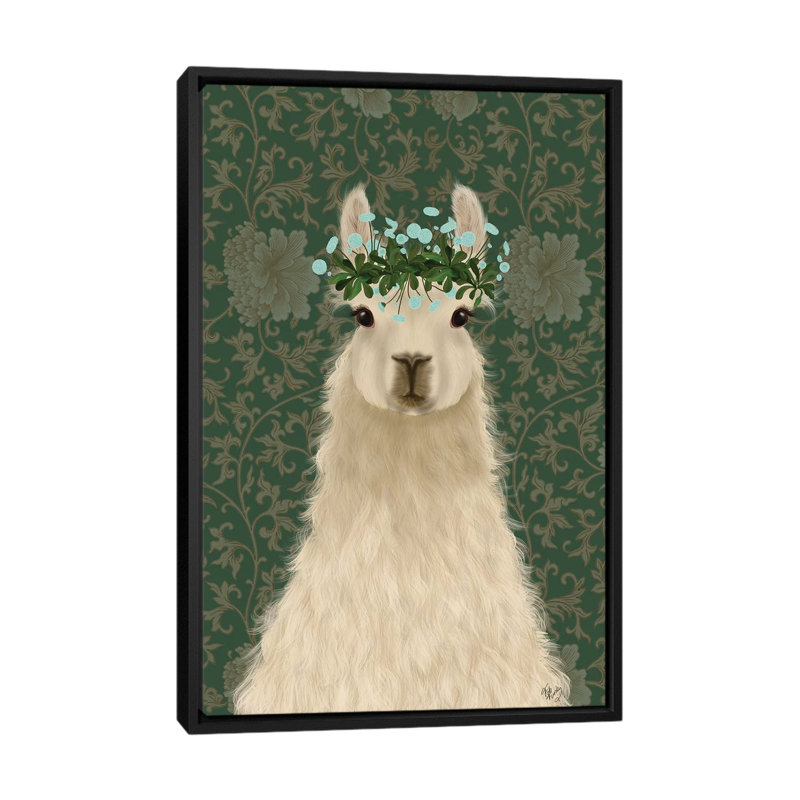 «Llama Bohemian 1» par Fab Funky - impression d'art graphique, Aucun mat, Toile avec cadre noir, H 26 po x l 18 po x 1,5 po