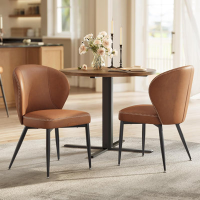 Ensemble de chaises de salle à manger - brun caramel - ensemble de 2, chaises de cuisine rembourrées, cuir synthétique avec coutures, style Mid-Century moderne, assemblage facile