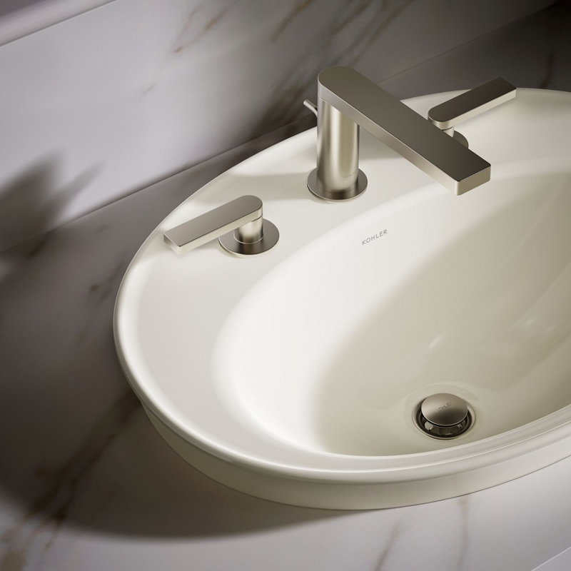 Serif Ceramic Oval Drop-In Bathroom Sink with Overflow, Biscuit, 8'' Widespread
