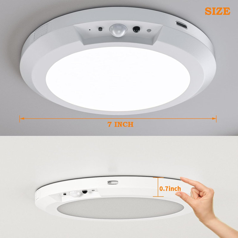 Motion Sensor Ceiling Light Cordless Closet Light Battery Operated 3 Colour Temperatures Remote Control Rechargeable Magnetic Mount LED Shower Lights(White 2 Pack)