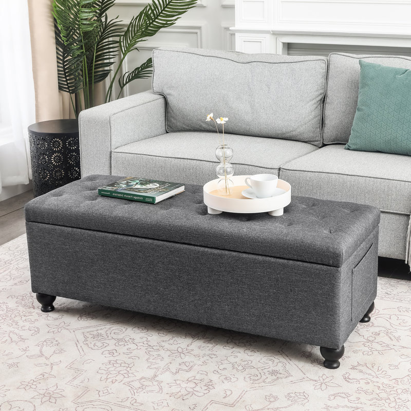 46 Inches Upholstered Tufted Storage Ottoman Bench, Dark Gray