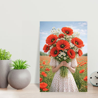 «Summer Poppy Daisy Bouquet», art contemporain abstrait marguerite coquelicot