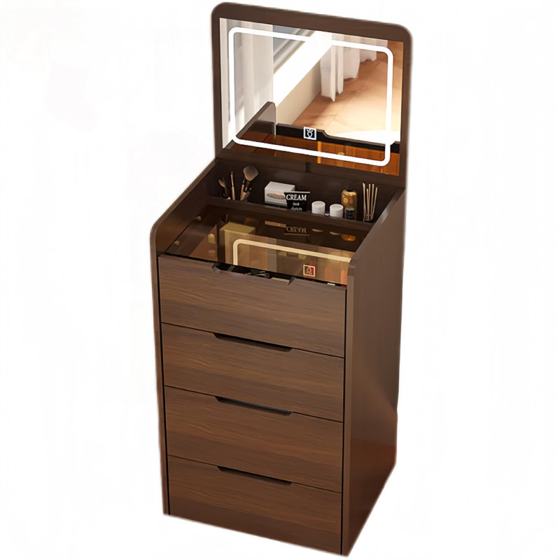 Bureau de coiffeuse 3 en 1 avec miroir rabattable et tabouret de rangement, Walnut