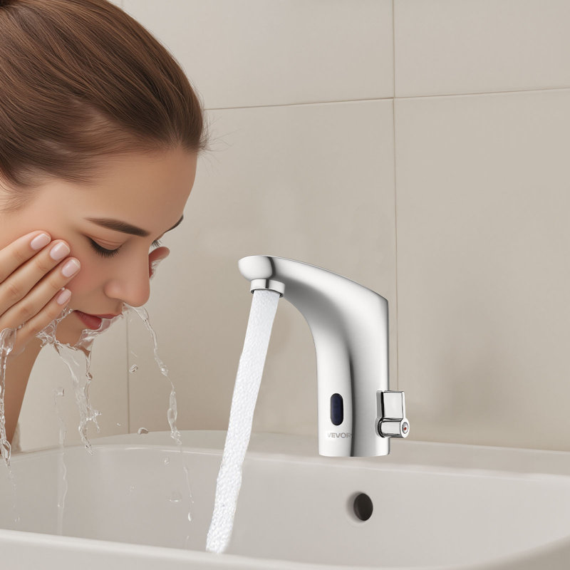 Touchless Bathroom Sink Faucet Chrome Plated Single Handle 9/16in Pipe
