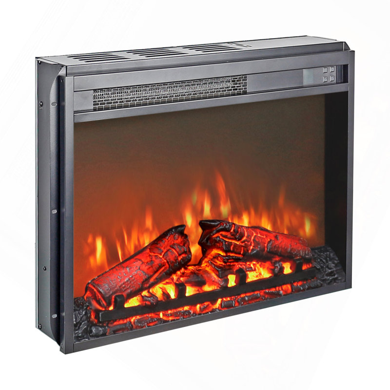 23" Electric Fireplace Insert, Thin Heater With Log Set And Realistic Flame, Remote Control With Timer, Overheating Protection
