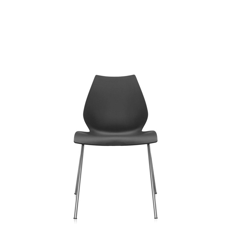 Maui Stackable Plastic Seat Waiting Room Chair, Charcoal, Chrome Steel