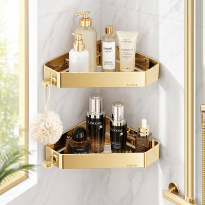 Bougie de douche dorée, ensemble de 2 candélabres de coin avec 4 crochets, étagères de rangement en acier inoxydable antirouille 304