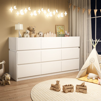 9 Drawer Dresser With Charging Station & LED Light, 61.5" W