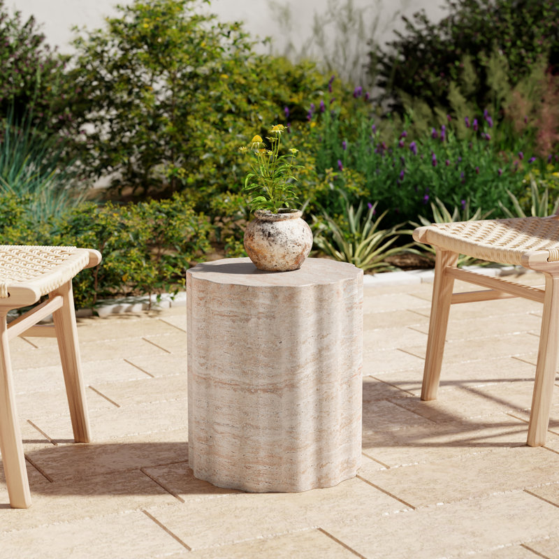 Coda Round Concrete Outdoor Side Table , 15.5'' in. W 15.5'' in. D, Travertine
