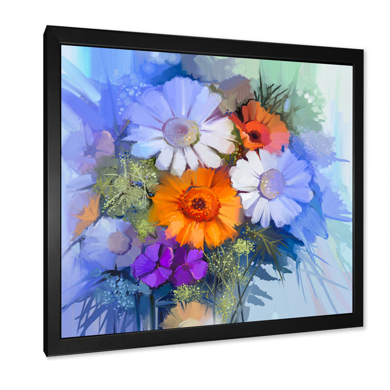 «Abstract Paintbrush Spring Flower Bouquet VII», reproduction d'art sur toile, H 16 po x l 16 po x P 1 po, Cadre noir