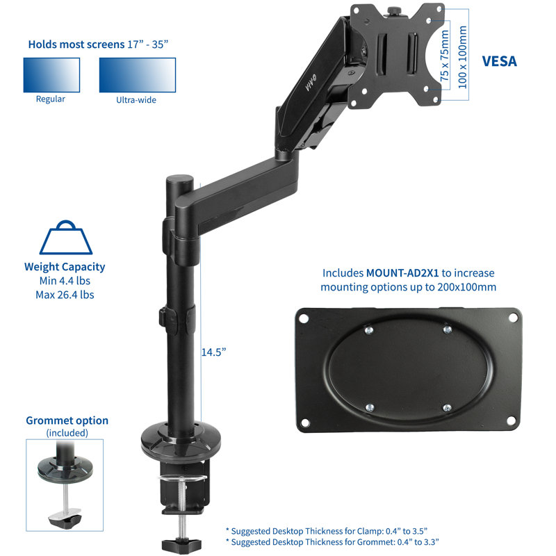 Pneumatic Arm Single Monitor Desk Mount