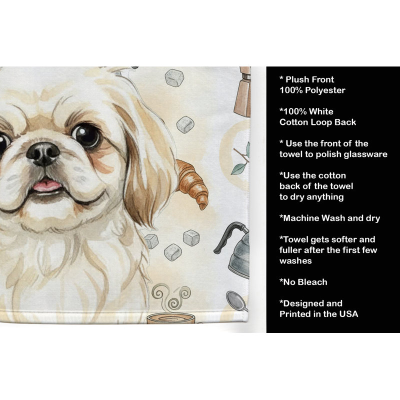 Cream Pekingese Coffee Bar Kitchen Towel, Cream Pekingese